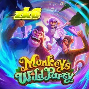 Tampilan visual slot Monkeys Wild Party dengan tema hutan tropis